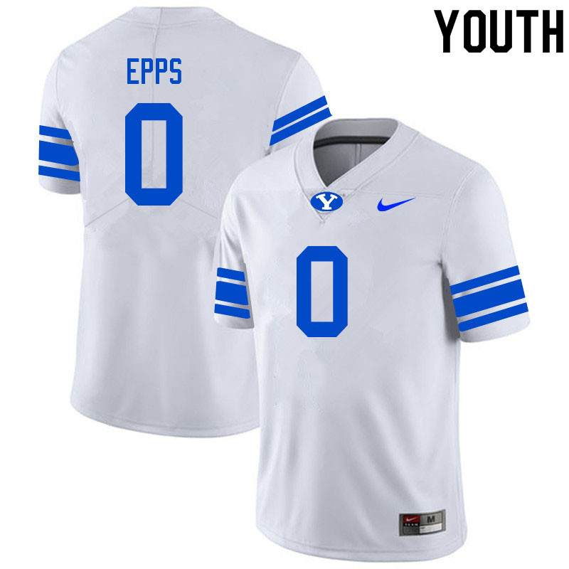 Youth #0 Kody Epps BYU Cougars College Football Jerseys Sale-White - Click Image to Close